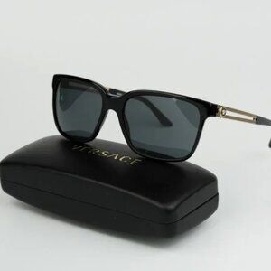 NEW Versace Black Grey Square Unisex Sunglasses